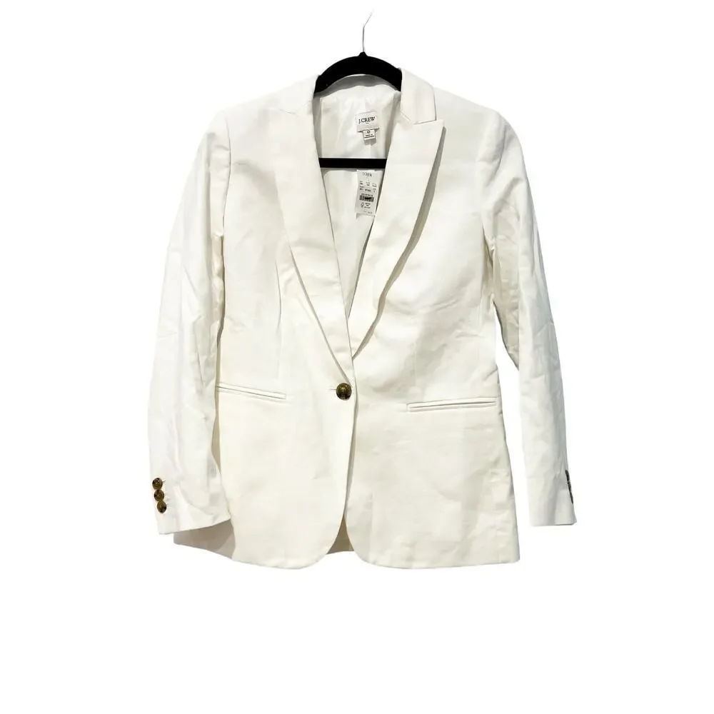 J. Crew Women's Linen-Blend One-Button Blazer Long Sleeve White Size 0 NWT